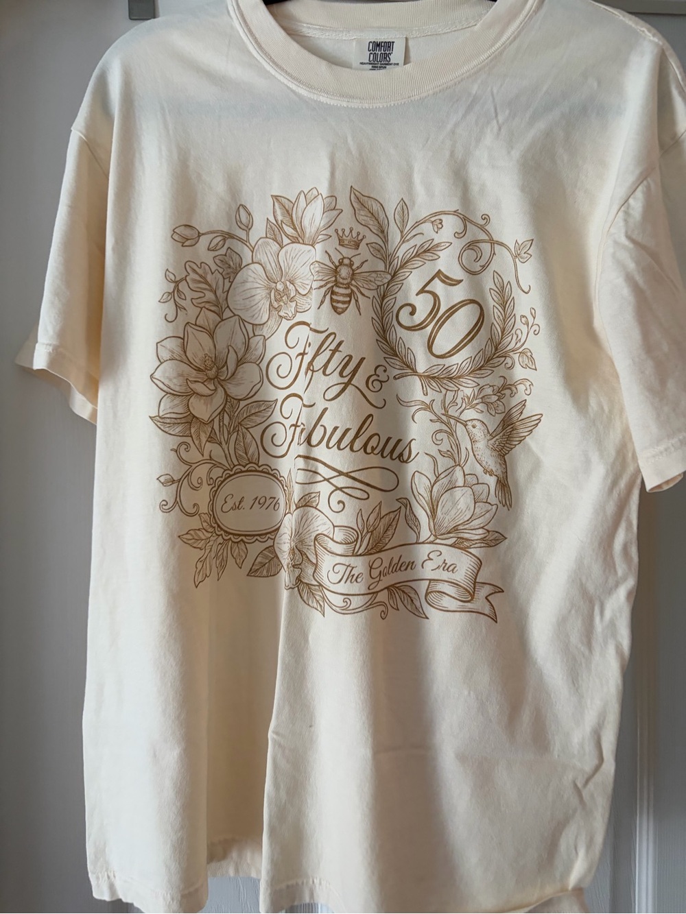 Comfort Colors women’s  'Fifty & Fabulous' Cream Graphic Tee
